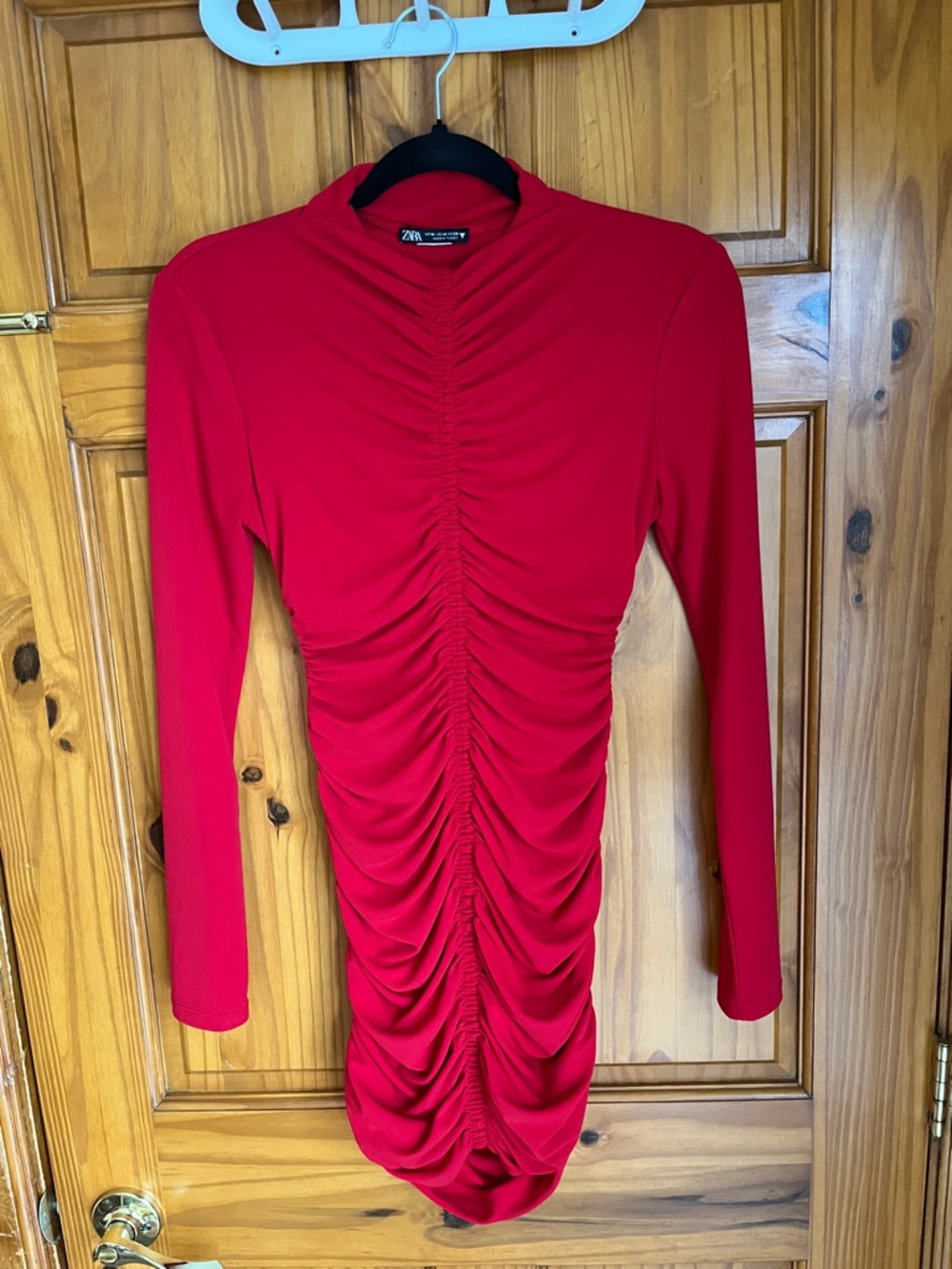 ZARA Scarlet Ruched Long Sleeve Mini Dress